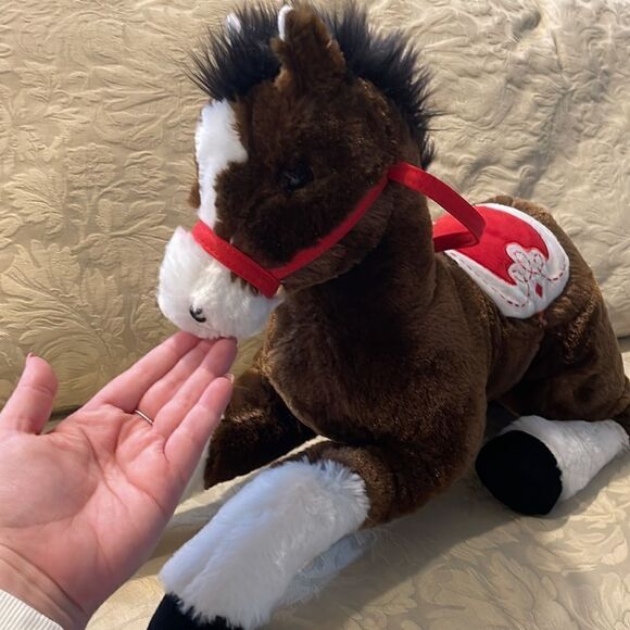 Toys R Us Brown Horse with Red & White Saddle 2013 Plush Stuffed Animal 22” Toy - Picture 2 of 7
